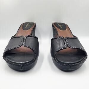 Cole Haan Nike Air Lia Black Leather Open-Toe Heels Women's 10 Made in Brazil